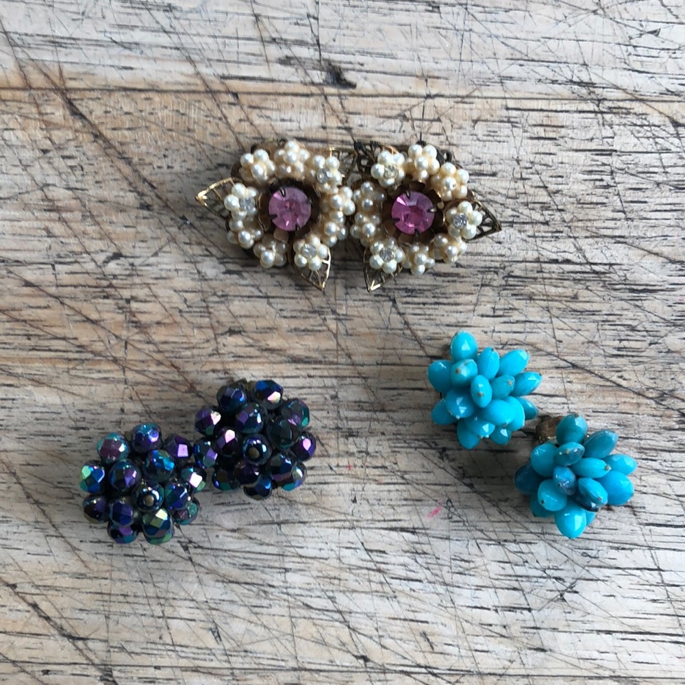 3 pairs of vintage clip on earrings